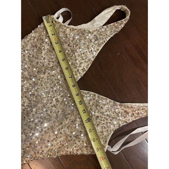 Mac Duggal 1068 Sequins V-Neck Side Slit Gown Evening Dress 0 XS Gold Sleeveless - Picture 9 of 11